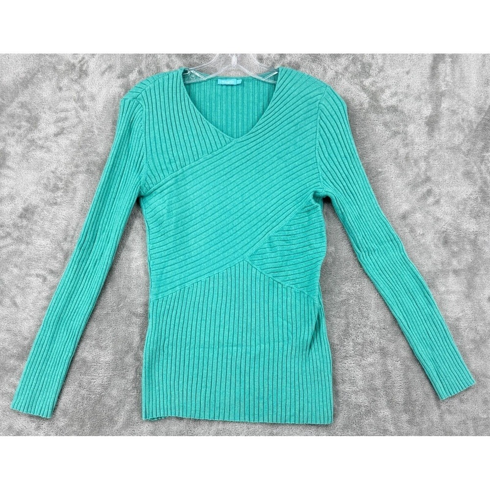 J McLaughlin Sweater Large Ribbed Knit Bodycon V Neck Pullover Casual Fitted‎